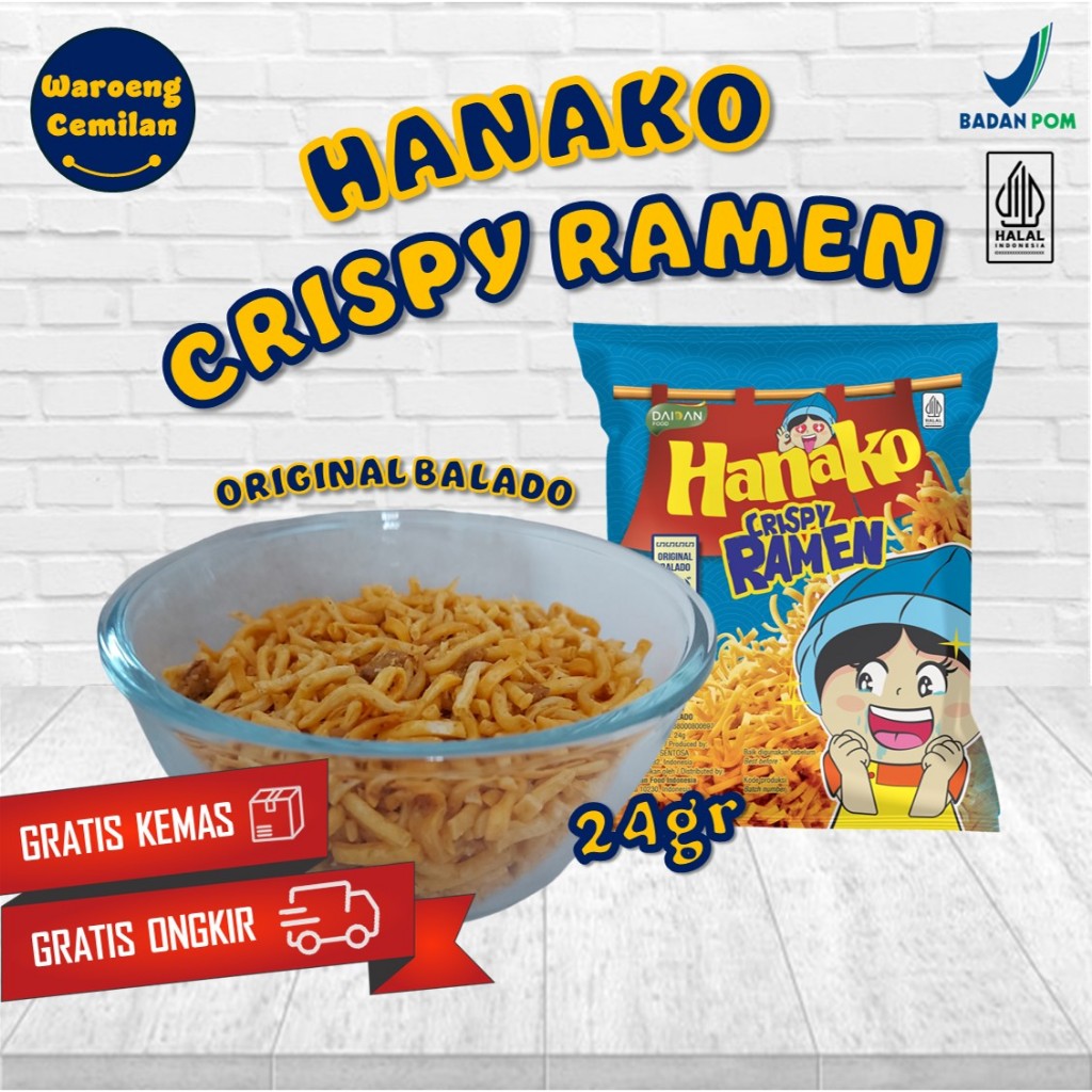 

Snack Cemilan Hanako Crispy Ramen Original Balado Small Pack