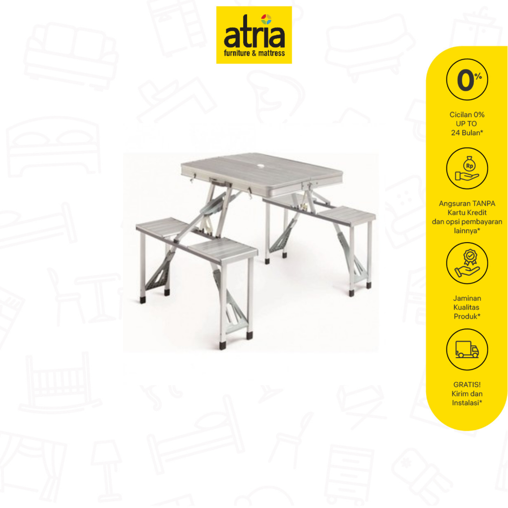 Atria Meja Makan Lipat Multifungsi Atria Hobbit Silver Picnic Table