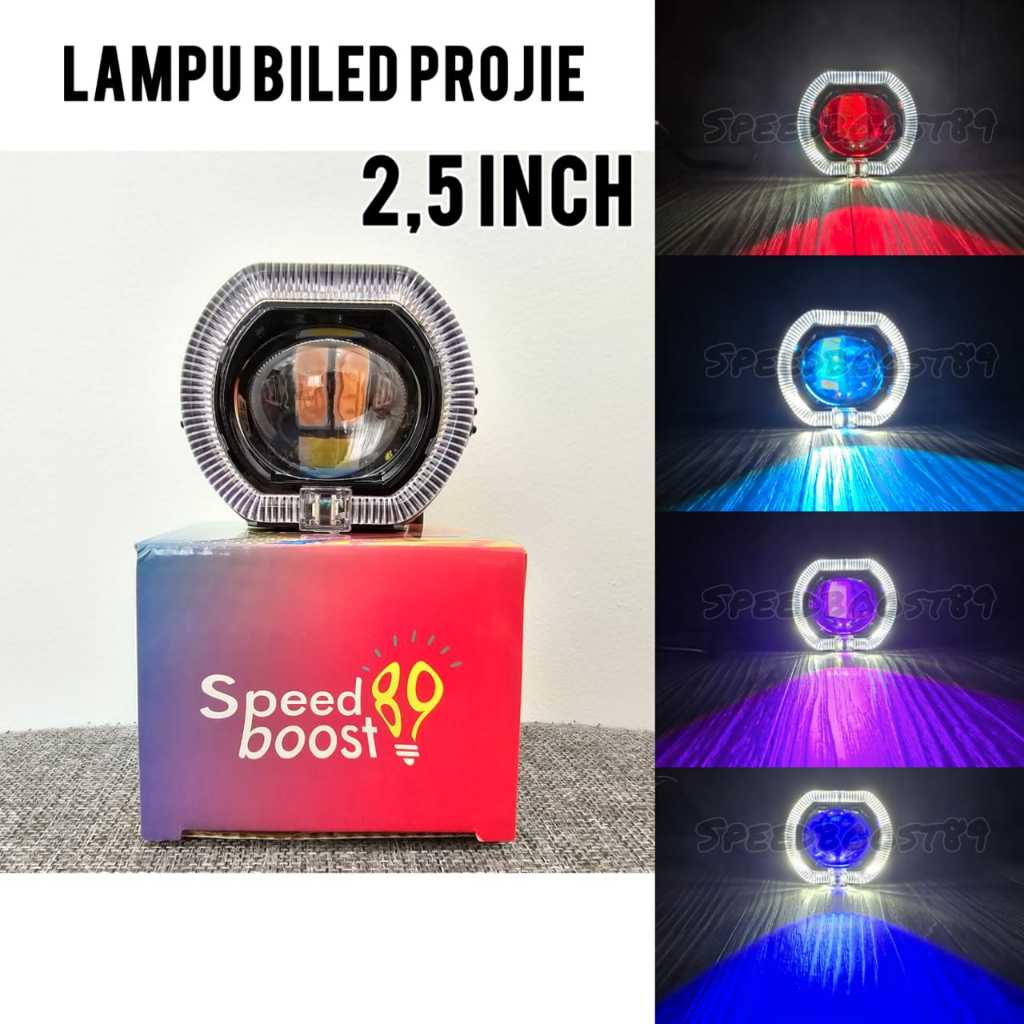 LAMPU BILED PROJIE ALA ALA SPEEDBOOST89 2,5 INCH 5 KABEL BODY HITAM & SHROUD WATERPROOF/ANTI AIR