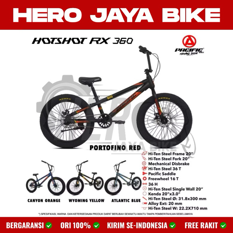 PACIFIC Sepeda BMX PACIFIC HOTSHOT RX 360 Ukuran 20Inch Ban Jumbo 3.0 Rem Cakram Usia 9-14Tahun
