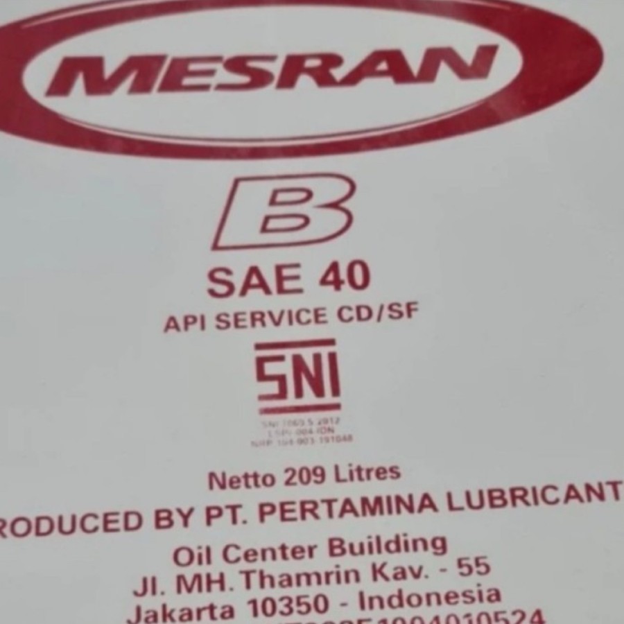 OLI DRUM MESRAN B SAE 40 API CD/SF 209 Liter Pertamina oli mesin diesel industri