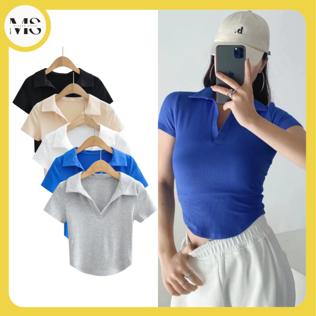 *Miyeon* 479 Atasan Crop Top V neck Model Baju Crop Top Oval Fashion Korea