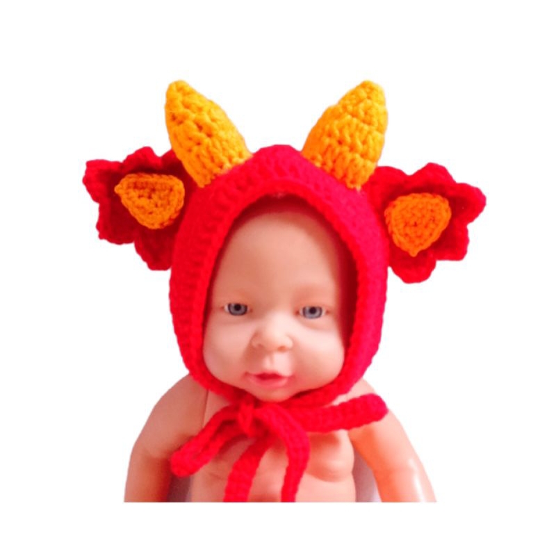 Topi bonnet rajut bayi dragon baby boy photoshoot