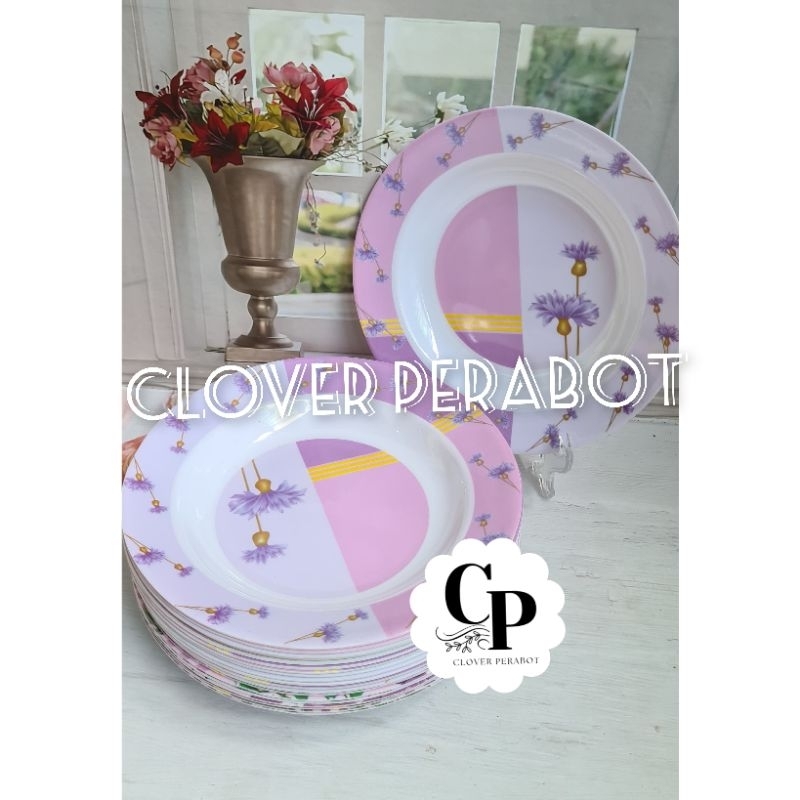 PAKET 1.LUSIN PIRING MAKAN MELAMIN MOTIF BUNGA LILAC MEISHING