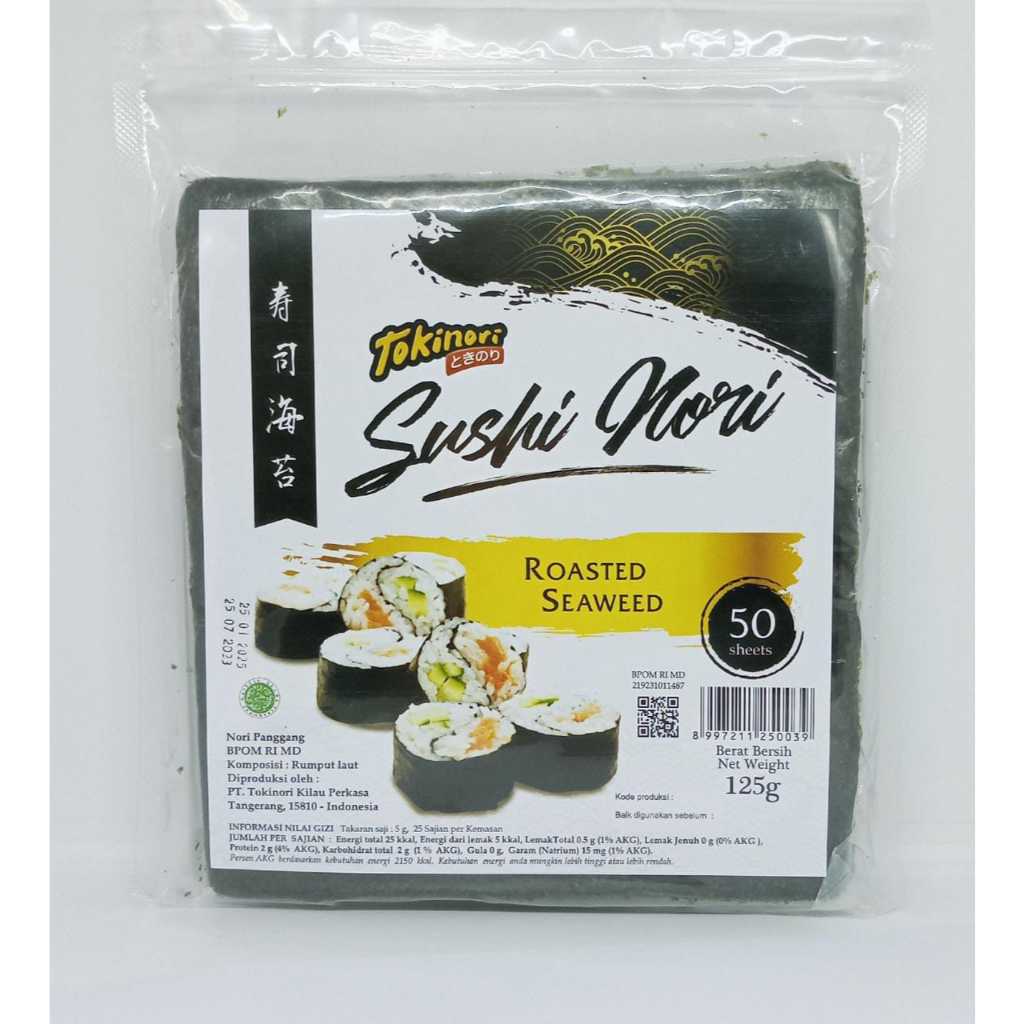 

SUSHI NORI 50 SHEET / TOKINORI SUSHI NORI 50 LEMBAR 125 GR - RUMPUT LAUT PANGGANG - ROASTED SEAWEED