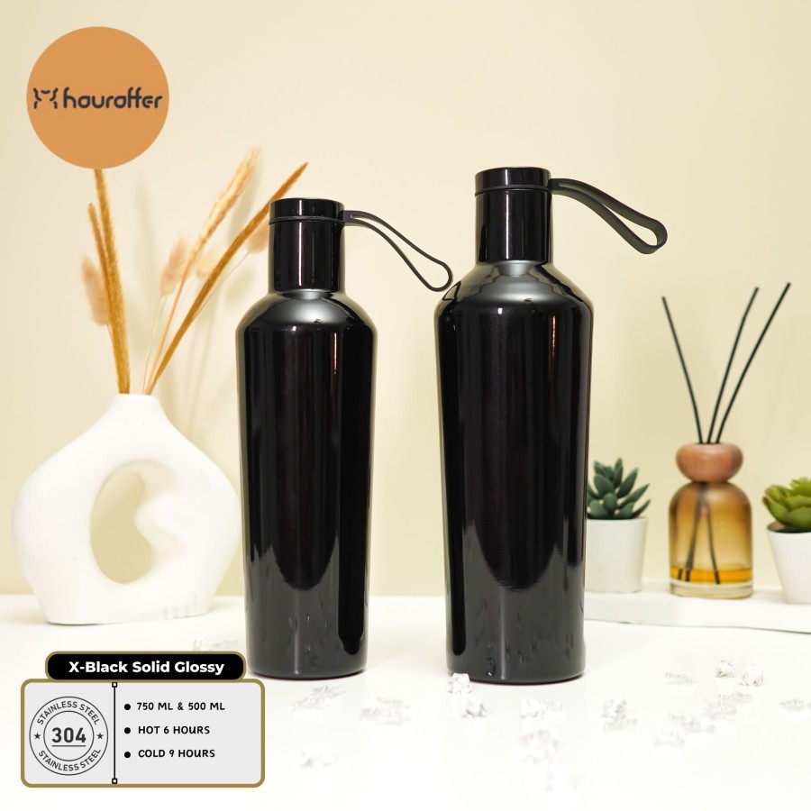 Hauraffer Grosir Botol Tumbler Black Polos Stainless steel 2 kapasitas 750ml&500ml