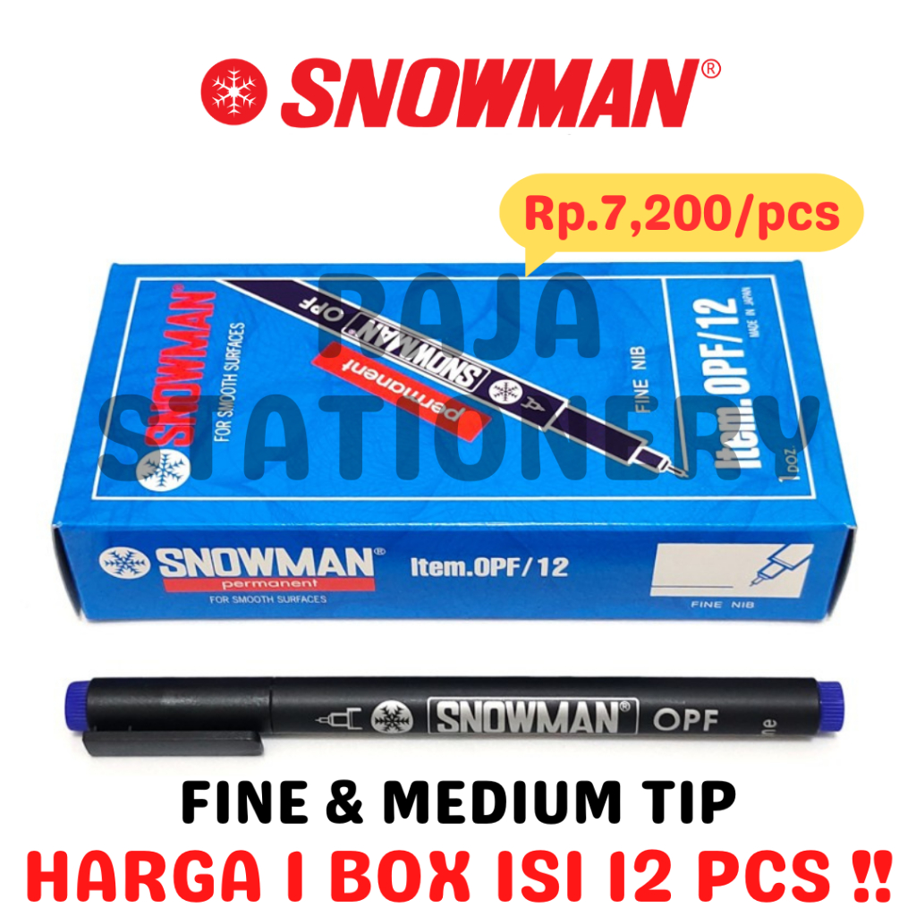 SNOWMAN PERMANENT MARKER OPF OPM BLACK BLUE RED GREEN SPIDOL PERMANEN SNOWMAN HITAM BIRU MERAH HIJAU