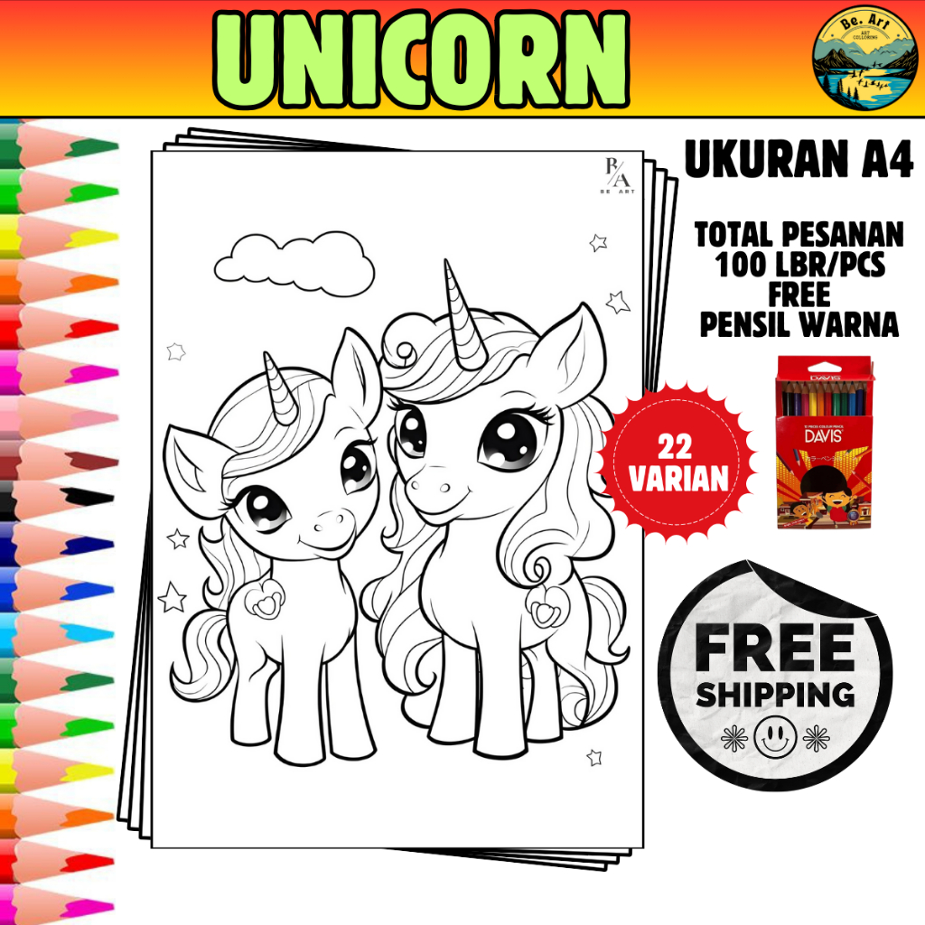 

kertas gambar mewarnai anak A4 (UNICORN)