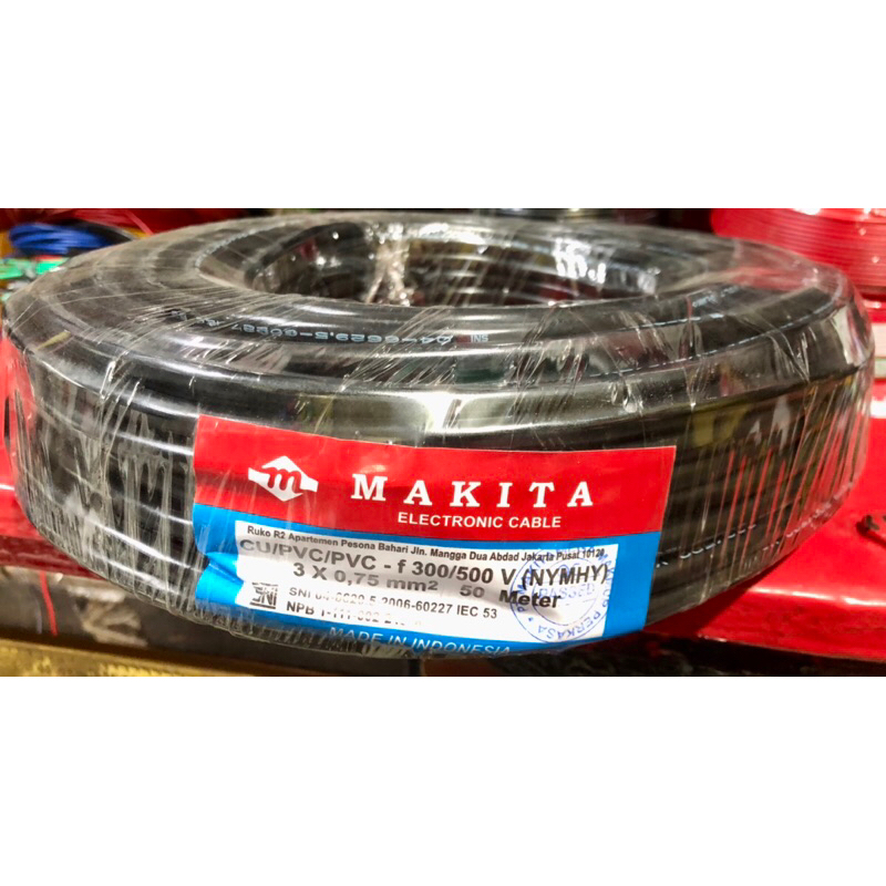 Makita Kabel Hitam Tembaga Serabut NYYHY (NYMHY) 3x0,75mm rol - (50meter)
