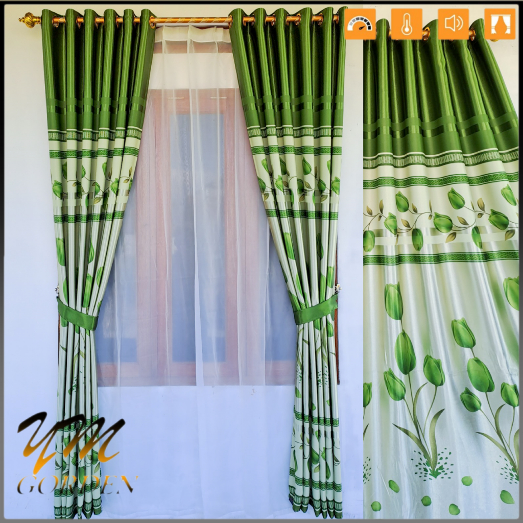 Gorden Pintu Kamar Kain Blackout Import Tebal Mewah Motif Bunga Tulip Mewah
