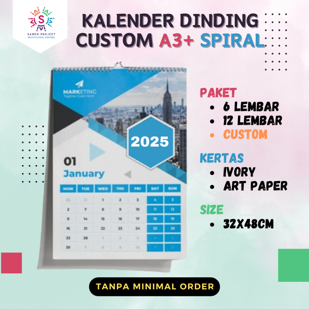 

Cetak Paket Kalender Dinding 2025 6 - 12 Lembar Custom Spiral Isi Ivory Art Paper A3