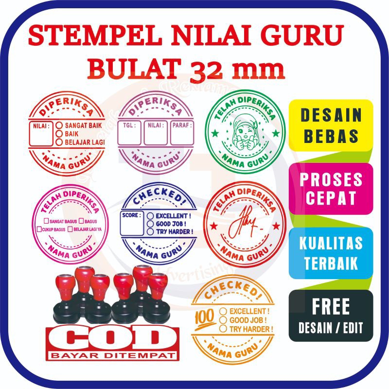 

(promo termurah) Stempel Nilai Guru Stempel Bulat penilaian stempel flash siap pakai sudah terisi tinta stempel costum nama tanda tangan paraf stempel pujian stempel bulat 35mm