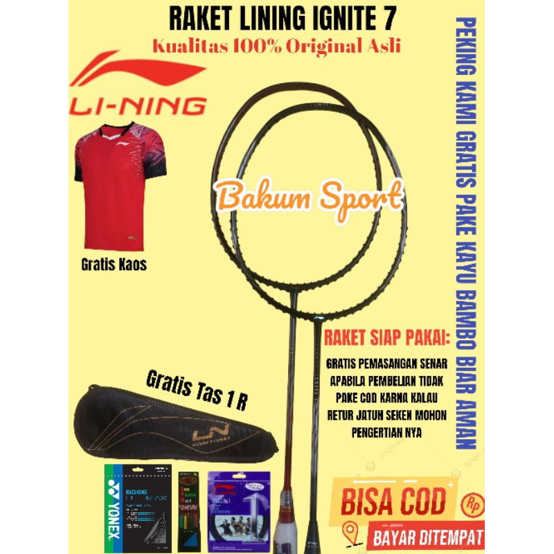 Raket Li-Ning Ignite 7 kualitas 100%original asli free bonus toko bisa (COD)