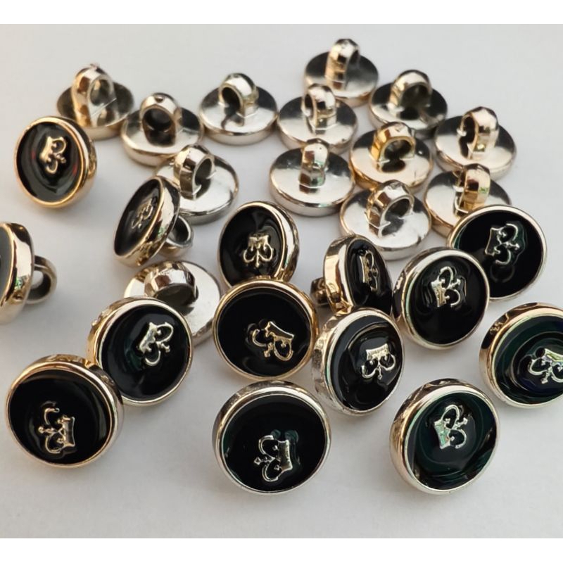 50 Pcs Kancing Jamur kecil Mahkota Hitam gold 18L 1,1 Cm  Kancing Hias