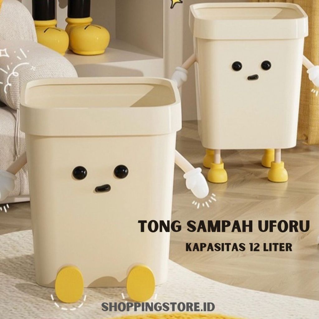 Tong Sampah Aesthetic UFORU/ Trash Bin Tanpa Tutup / Tempat Sampah Karakter Kapasitas Besar Penyimpa