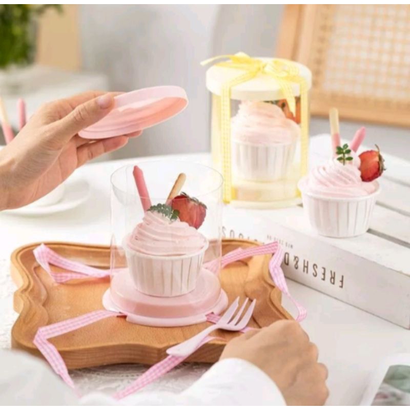 Tempat Kue Cupcake Tabung Cup Kue Box Mika Kotak Kue Packaging Termurah