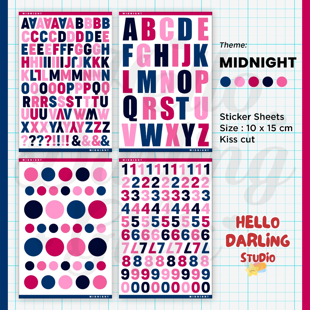 

Sticker Jurnal Deco Tema MIDNIGHT. Alphabet Sticker Sheet Journaling Scrapbook Deco. Kiss Cut.