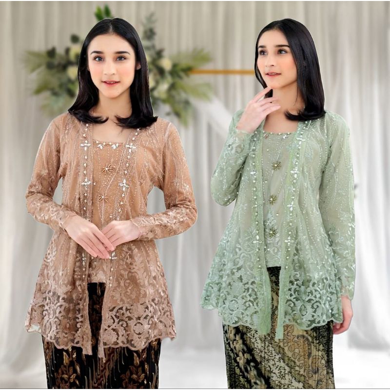 Atasan Kebaya Brokat  Kutu baru Modern Baju Kondangan Tille Payet Mix Rok Plislet Batik