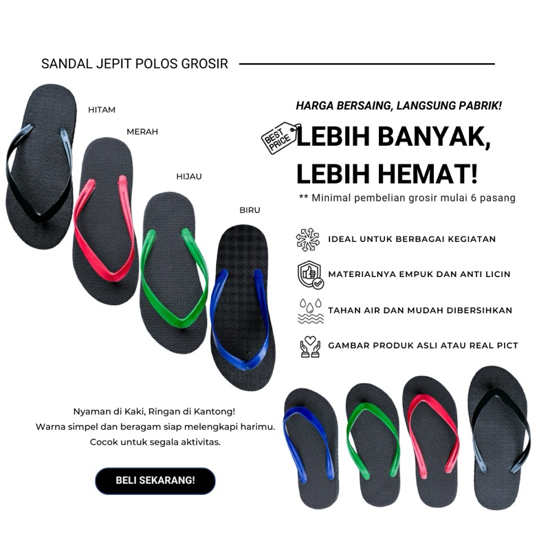 [GROSIR] SANDAL JEPIT POLOS 6 PASANG (1/2 LUSIN) - HARGA BERSAING LANGSUNG PABRIK