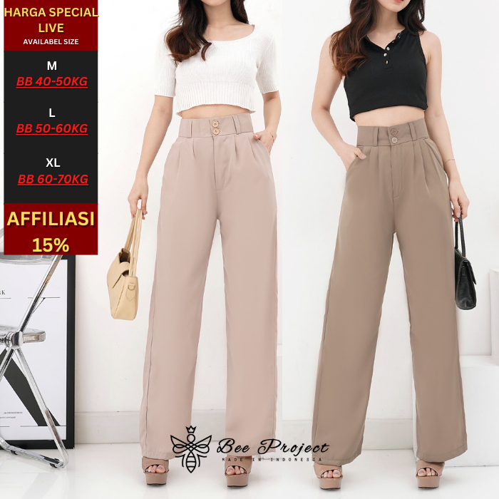 BeePro - Celana Kulot Anti Kusut Loose Pants Highwaist Hw Kulot wanita 1997