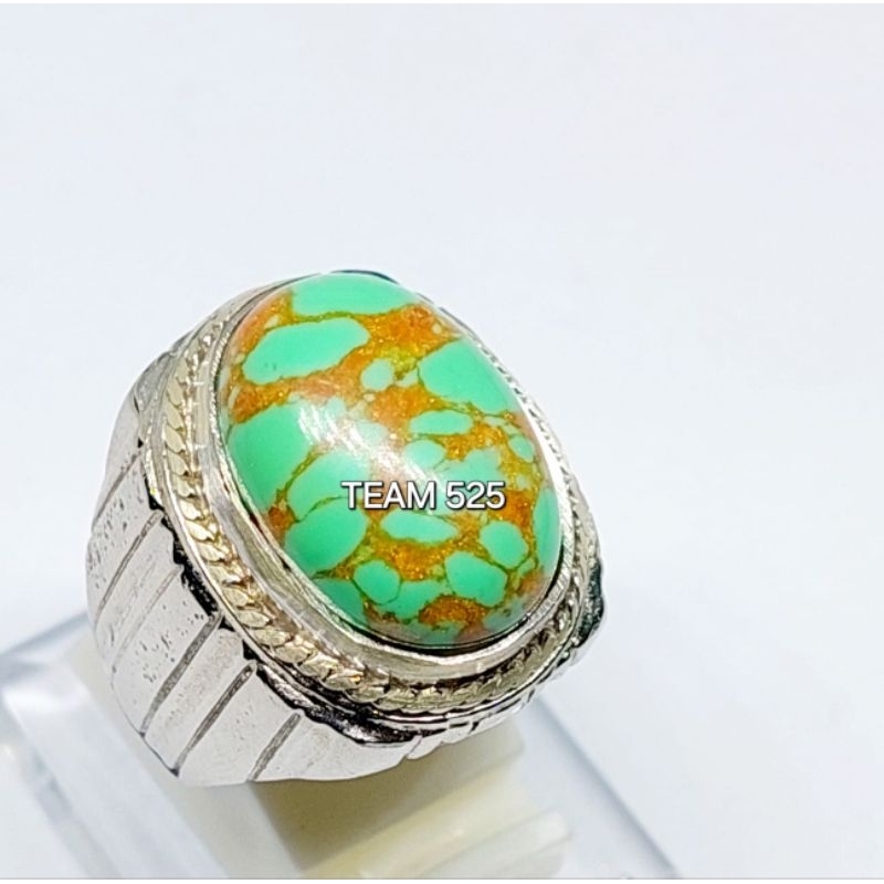 Cincin batu pirus mesir hijau urat emas cakep