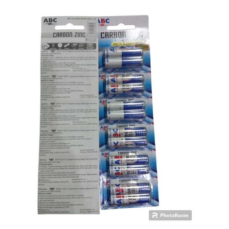 12(pcs) batre remot ukuran a3/batre ABC aaa Carbon Zinc biru  Ukuran kcil