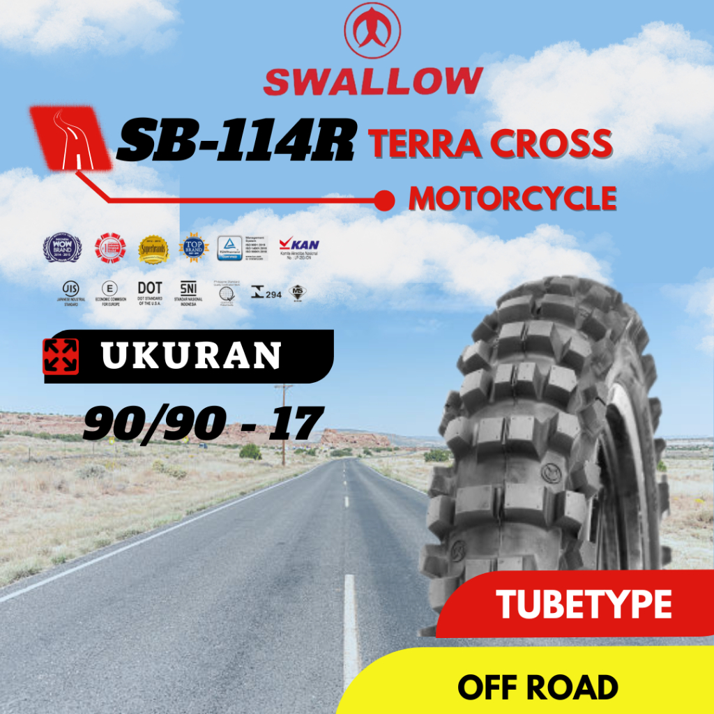 BAN LUAR SEPEDA MOTOR SWALLOW SB-114 R TERRA CROSS 90/90-17 RING 17 TUBETYPE