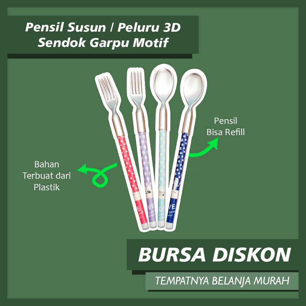 

Pensil Susun / Peluru 3D Sendok Garpu Motif MXB-1317 Peluru Lantu Susun Bensia Refill Isi benzia pensil refil pensil reffil pensil tumpuk Pencil