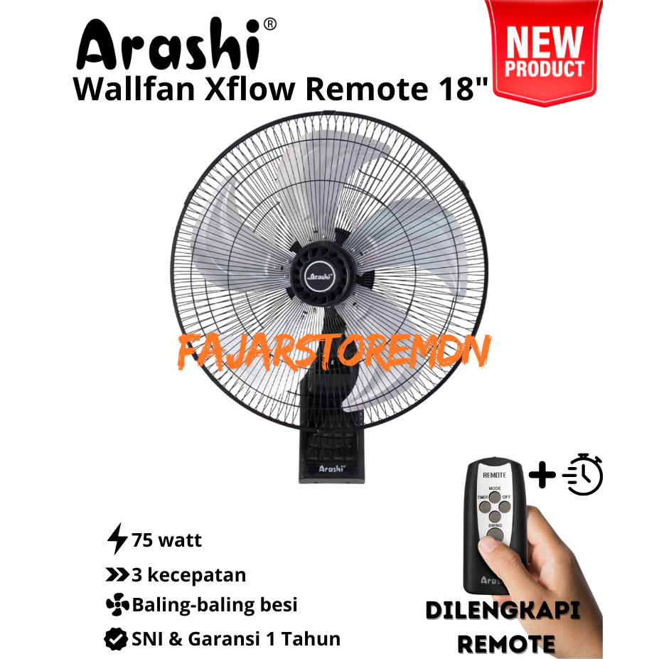 Kipas Angin Dinding Arashi Xflow 18 Inchi Remote Besi - Garansi 1 Tahun