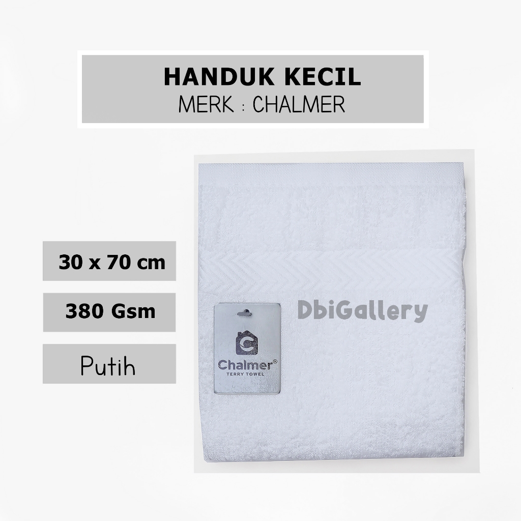 Handuk Kecil 30x70 Merek Chalmer Warna Putih Polos