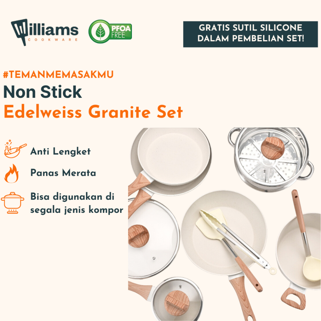 Williams Edelweiss Granite Non Stick Cookware Set - Set Panci Granit Anti Lengket 9pcs