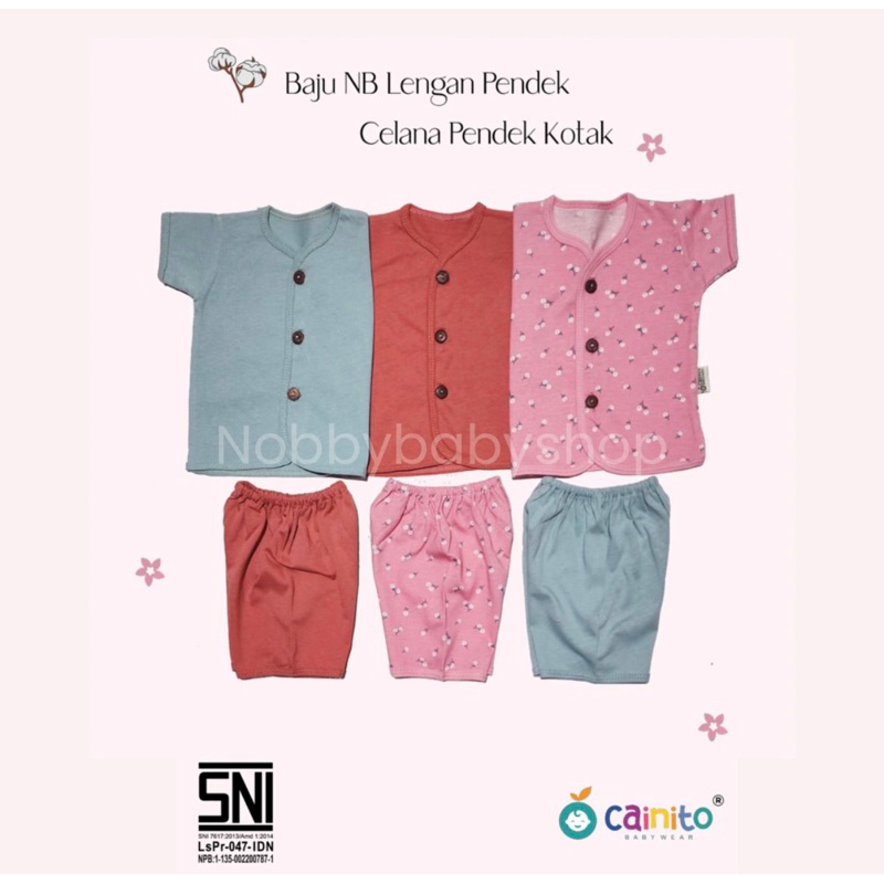 CAINITO - Motif Jasmine Flower - Setelan Baju Pendek Celana Pendek Size Newborn