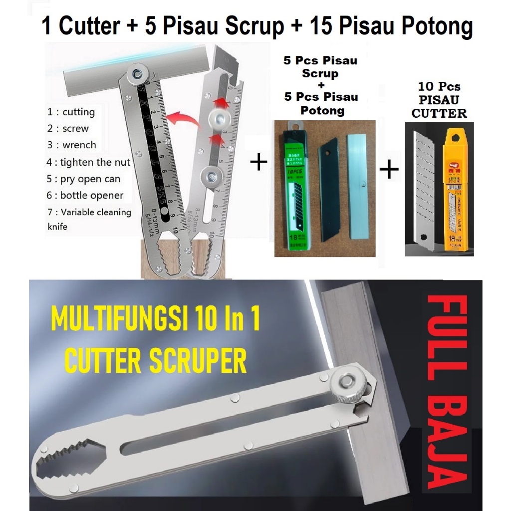 

Set CUTTER MULTIFUNGSI 10 in 1 CUTTER SCRAPER CUTTER KAPI CUTTER KAPE CUTTER BAJA 10 IN 1 CUTTER SCRAP PISAU Cutter