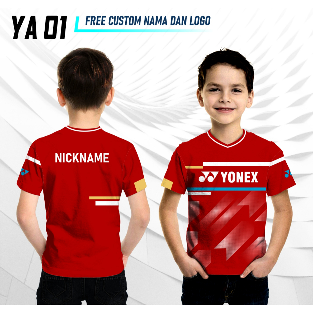 jersey badminton yonex anak baju olahraga bulutangkis yonex anak free custom nama logo