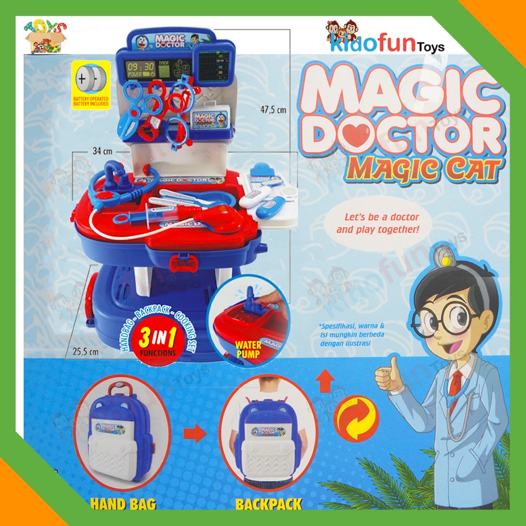 Mainan Anak Dokter Dokteran Tas Ransel 3in1 Playset Meja Dokter Doraemon + Aksesoris Lengkap