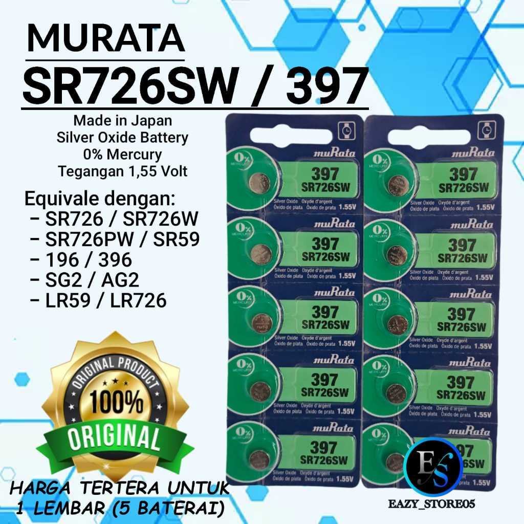 Murata SR726SW 397 Original Silver Oxide 1.55V Baterai Jam Tangan 726 SR726 SR726W Kualitas Sony Ori