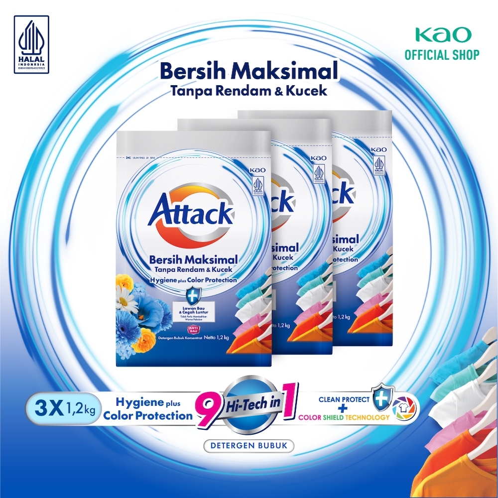 Attack Hygiene Plus Deterjen Bubuk Semua Jenis Mesin Cuci 1200gr Triple Pack - Sabun Cuci Baju / Pow