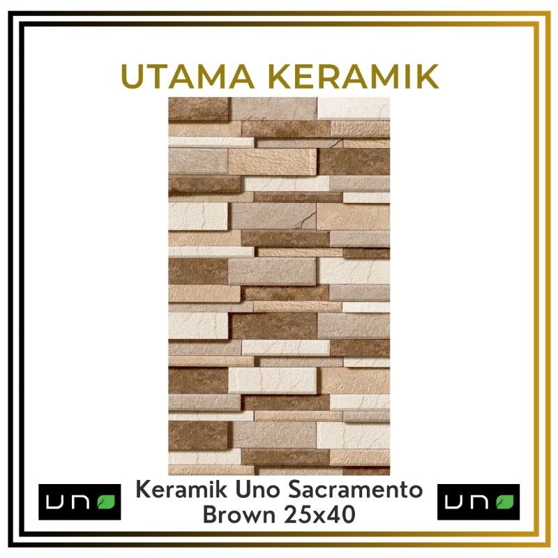 Keramik uno 25x40 sacramento brown motif batu alam kw 1 - Keramik dinding motif batu alam coklat