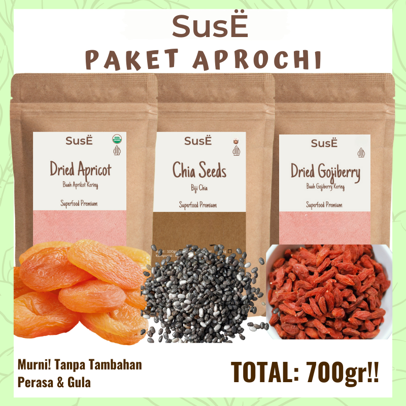 

SUSE PAKET APROCHI INFUSED WATER APRIKOT GOJIBERRY CHIASEEDS TANPA GULA 700GRAM