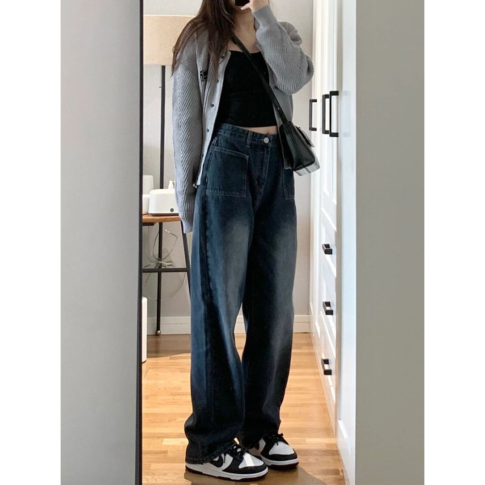 sale celana jeans wanita highwaist kulot jeans saku depan retro korean style terbaru kekinian