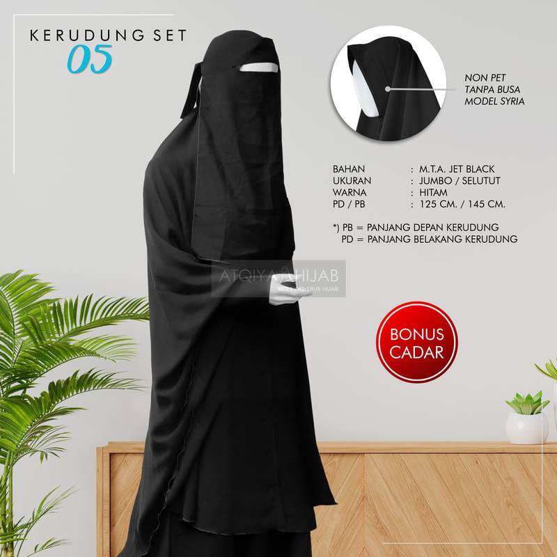 Kerudung selutut non pet MTA jetblack