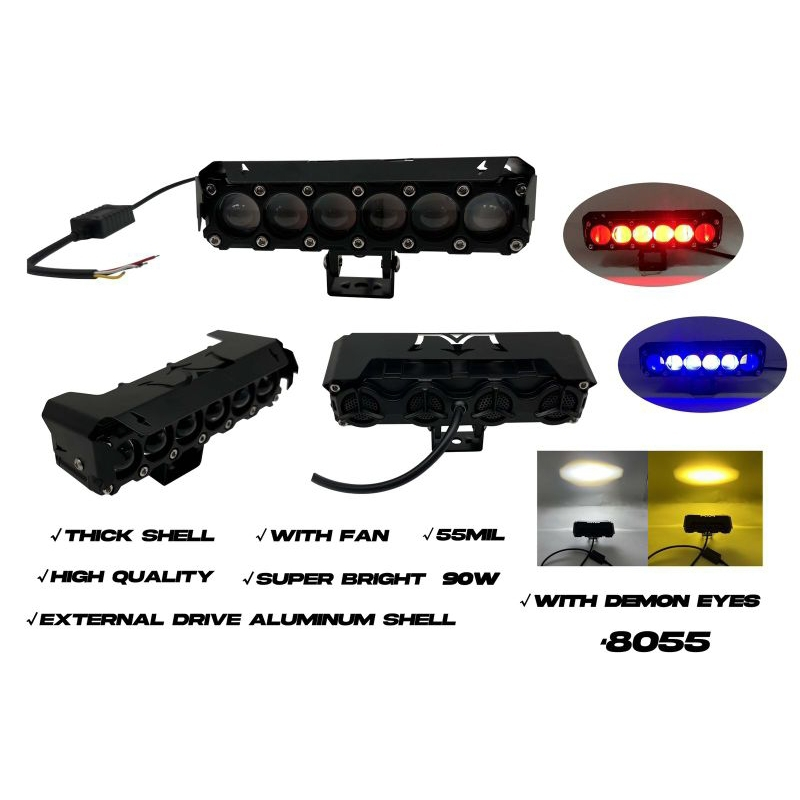 Lampu Tembak Sorot Led Fog Lamp 6 Mata Devil Merah Biru 90 Watt X-Case Ballast Kipas Motor Mobil