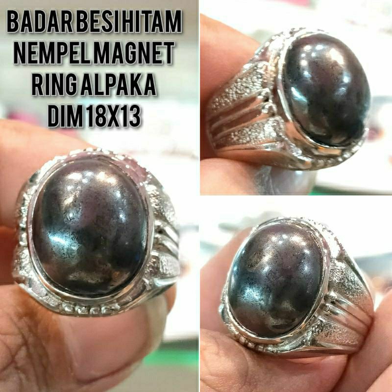 CINCIN BATU AKIK BADAR BESI HITAM NEMPEL MAGNET