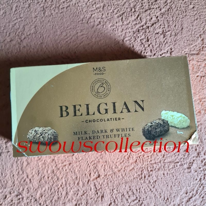 

M&S MARK MARKS & AND SPENCER BELGIAN CHOCOLATIER MILK DARK WHITE CHOCOLATE FLAKED TRUFFLES TRUFFLE COKLAT COKELAT