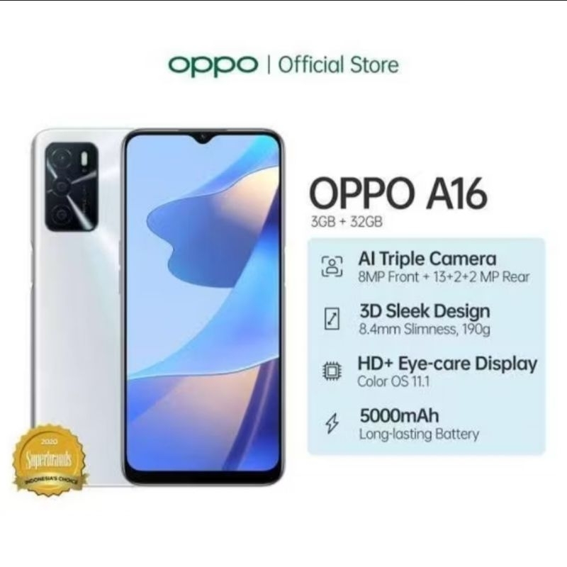 Oppo A16 ram 4/64gb Garansi Resmi