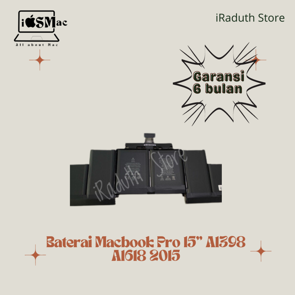 Baterai Macbook Pro 15" A1398 A1618 2015
