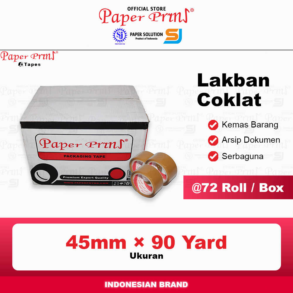 

Lakban Coklat Packaging Tape Paperpryns 45mm X 90 yard (@1 Box isi 72 Roll)