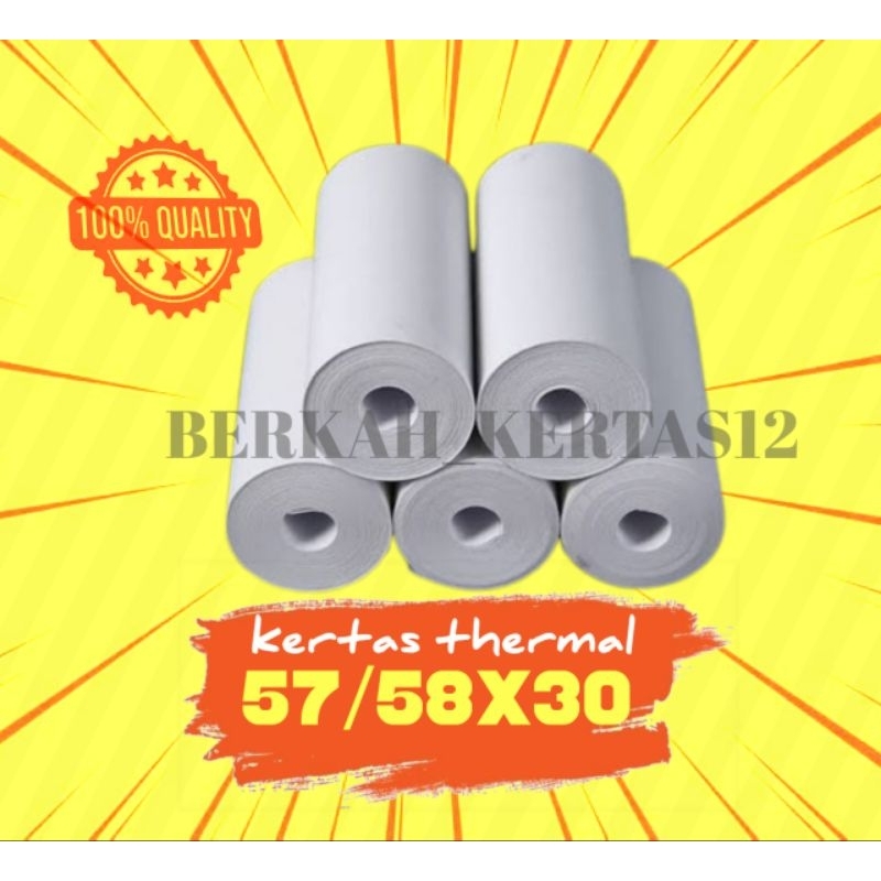 

Kertas Thermal 57/58x30 Full Tanpa tulang tengah isi 1pack/10 roll
