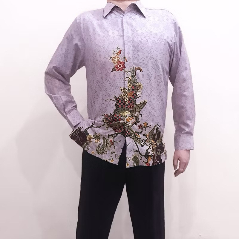 Baju Batik Modern Shirt Pria Katun ( Baby Lilac Ungu Purple )