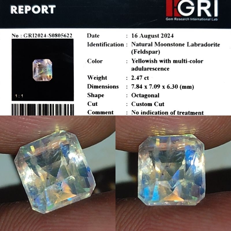 HOT ITEM Natural Moonstone Rainbow Multicolor 2.4ct GRI Top Crystall Full Luster Gemericik